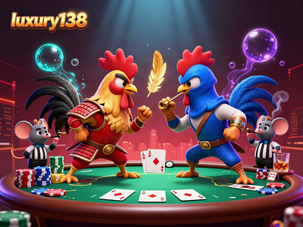 Engage with luxury138's thrilling battles featuring dynamic 3D fighting roosters and poker elements.