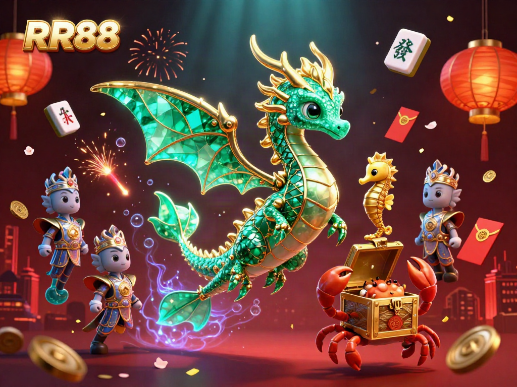 Experience thrilling gaming action at RR88 with an enchanting underwater scene featuring a sea dragon and treasure chests.