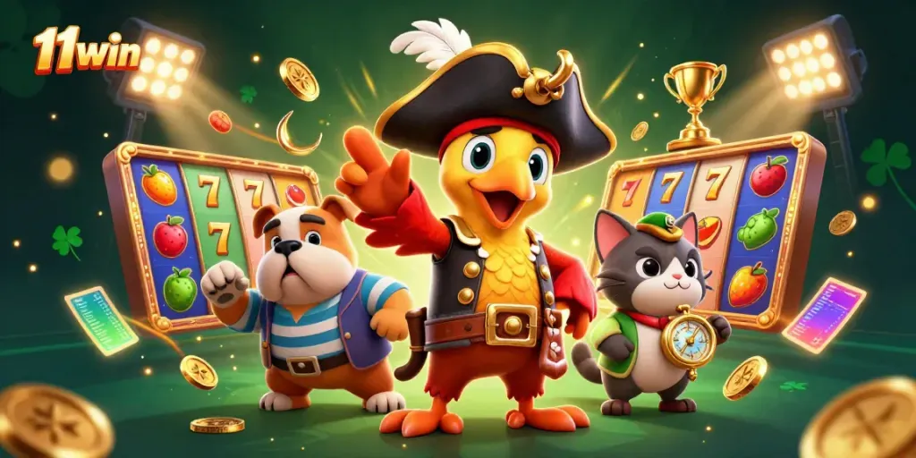 Engage in thrilling slot game adventures with the 11win pirate crew amidst a vibrant carnival.