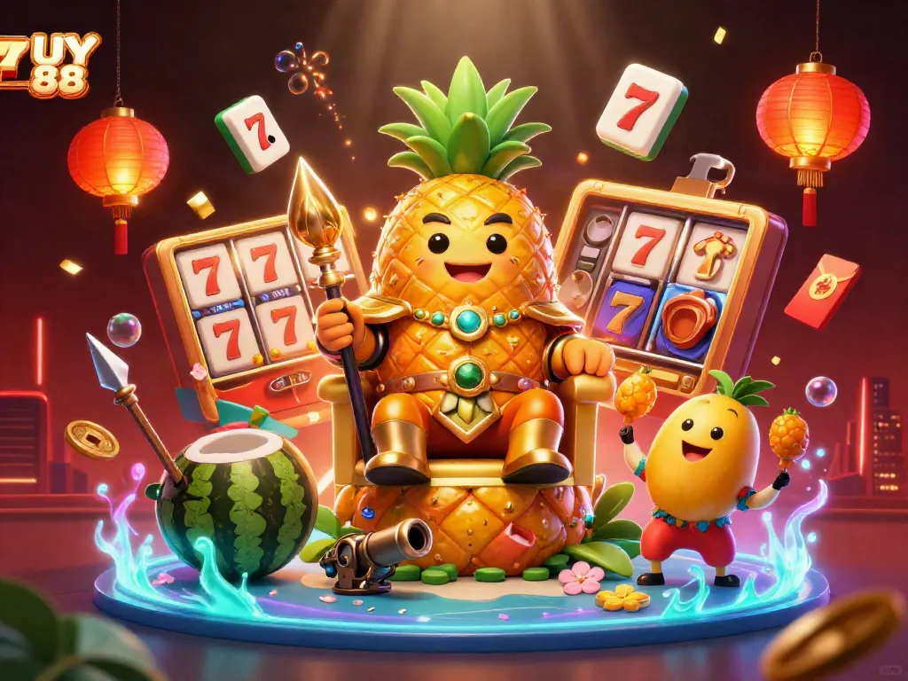 Engage in thrilling gameplay at UY 88's vibrant online casino featuring dynamic characters and slot reels.