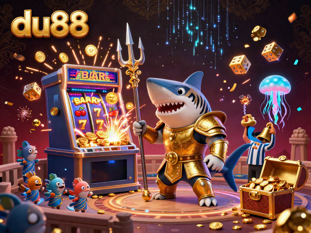 Engage with the exciting world of du88, where a golden gladiator shark rules a vibrant underwater casino.