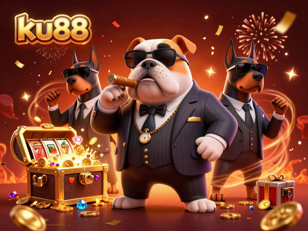 Engage with ku88's thrilling slots and vibrant gaming scene in this detailed illustration.