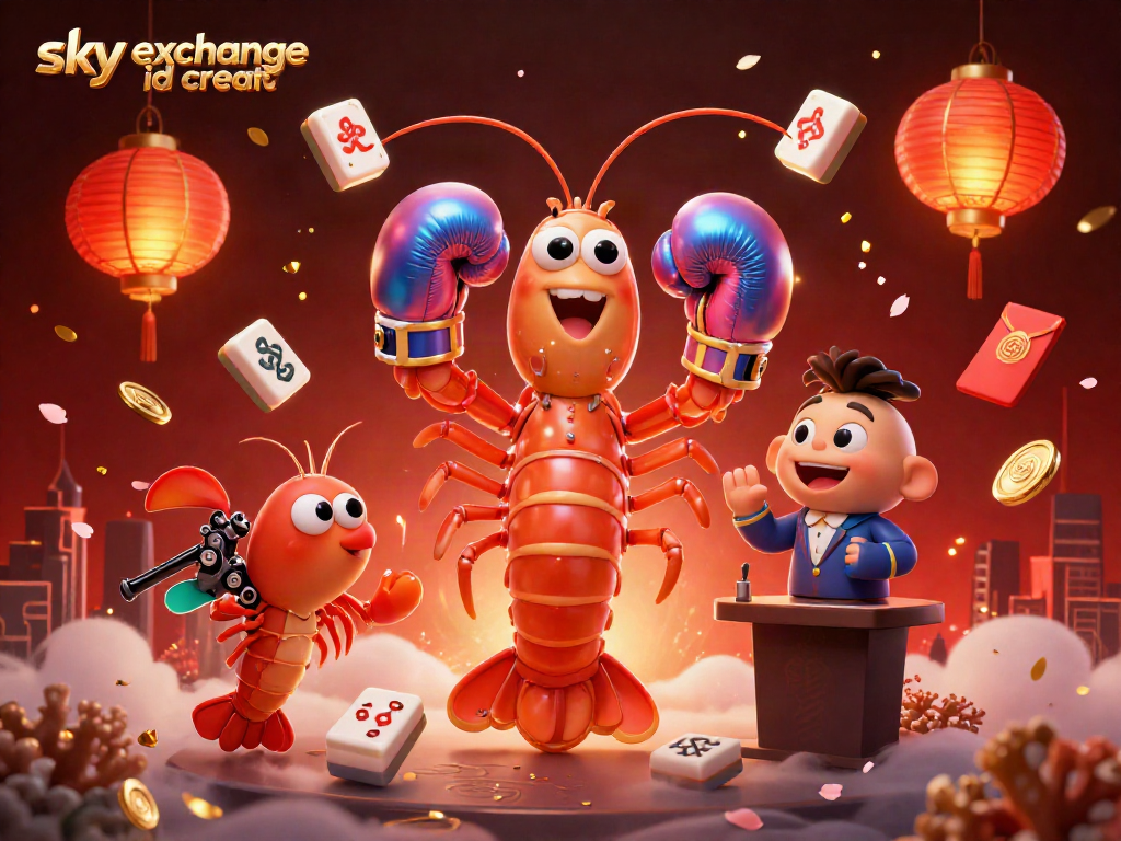 Engage with Sky Exchange ID create in this vibrant 3D casino scene showcasing dynamic characters and festive elements