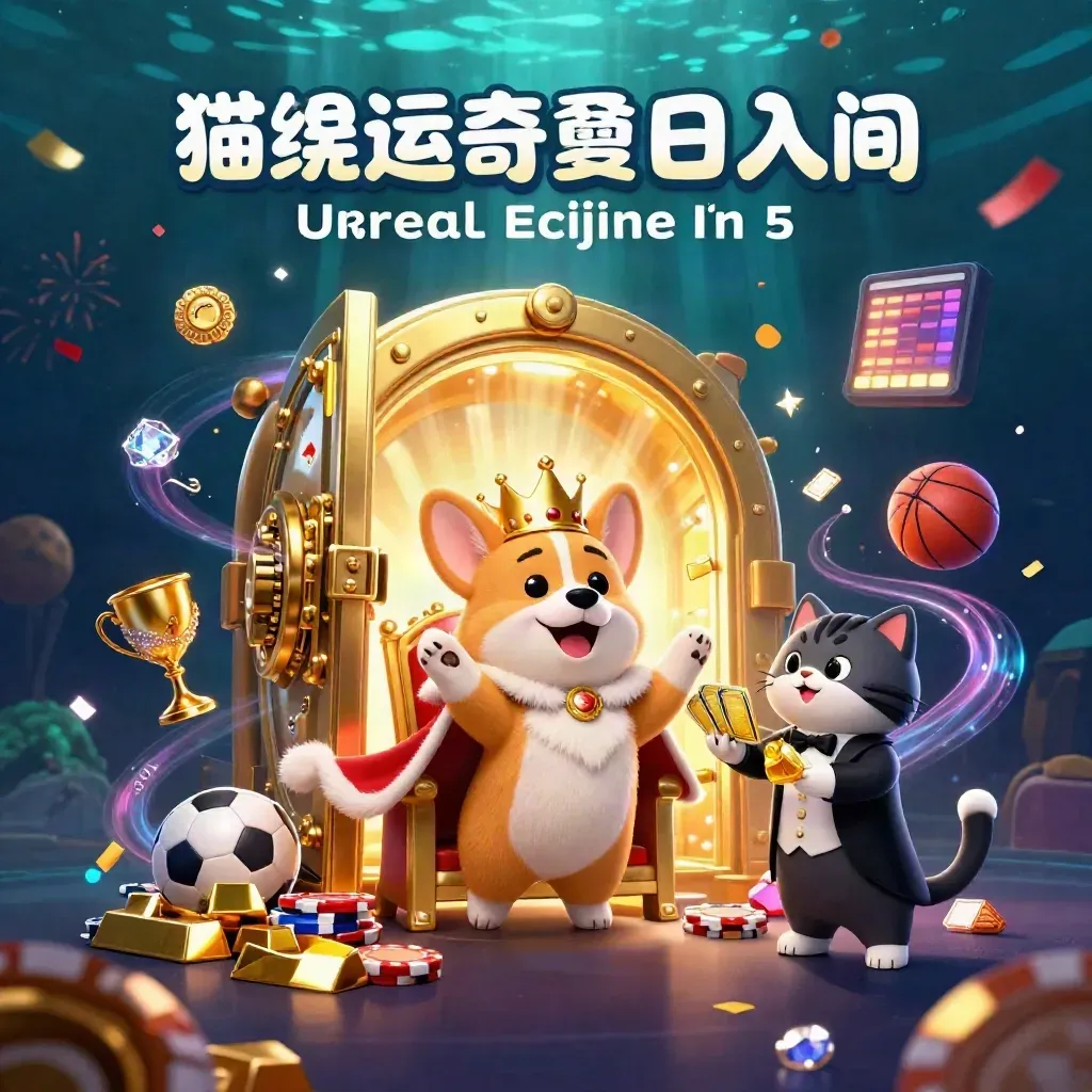 Royal corgi and cat butler amid a treasure vault burst, coins, gems, and neon casino effects.