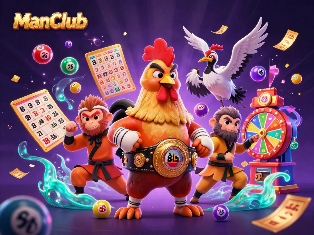 Experience thrilling gaming at ManClub with dynamic 3D characters and vibrant casino elements.