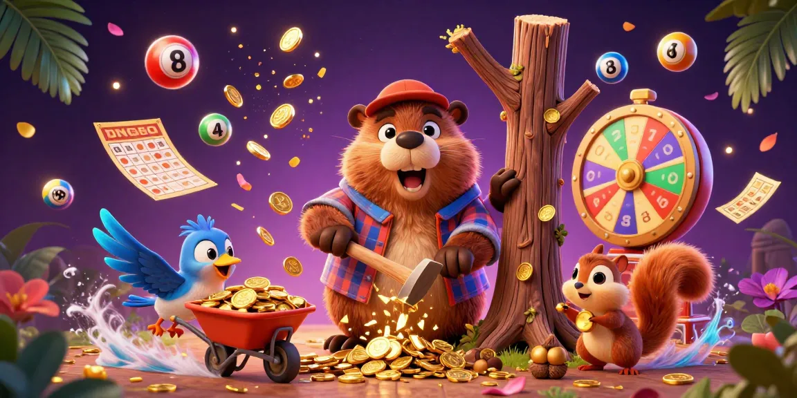 Experience the excitement of DN88 with lively characters collecting gold coins and lottery elements in a vibrant casino scene.
