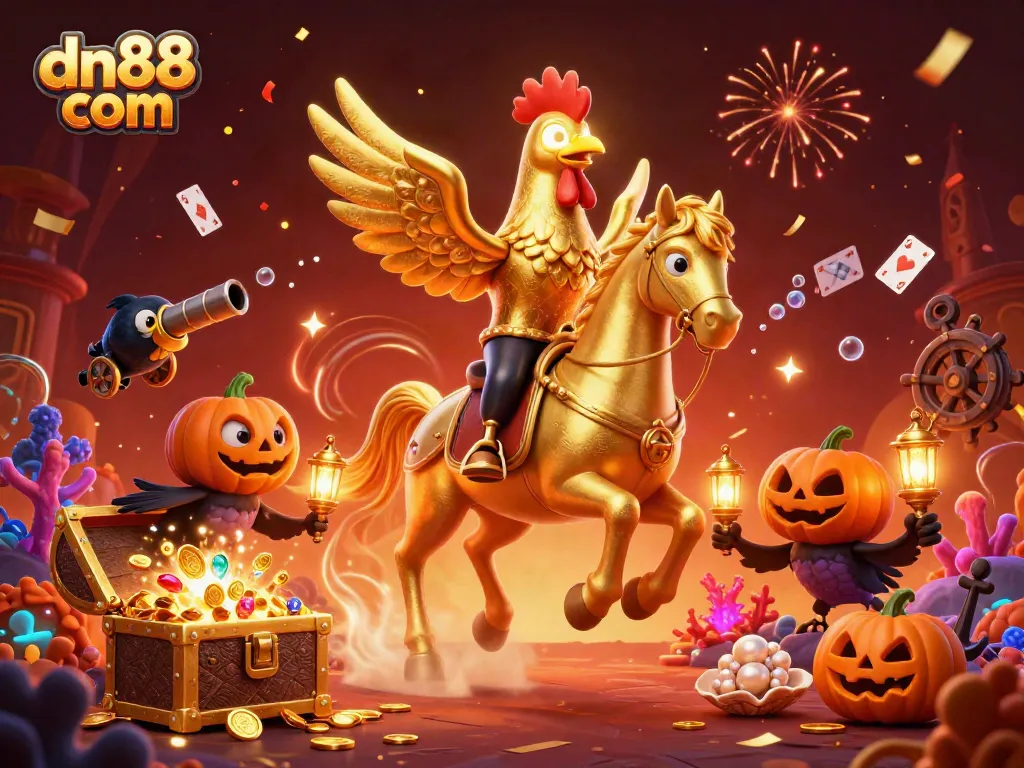 Engage in winning gameplay at dn88 com with cartoon characters in a vivid casino scene.