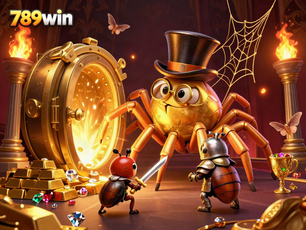 Experience thrilling action at 789win with a golden tarantula weaving captivating games and mesmerizing treasures.