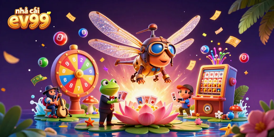 Engage with the thrilling action at nhà cái ev99, featuring a vibrant casino scene with a helicopter pilot and croupier.