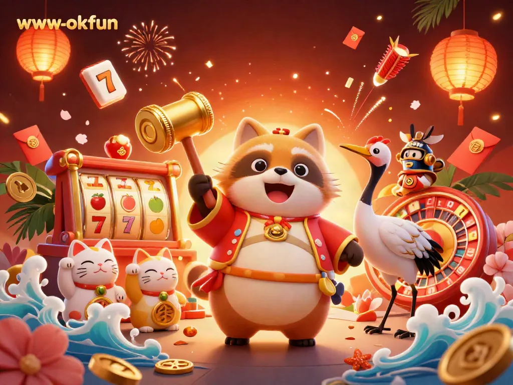 Experience thrilling moments with www-okfun's vibrant online gambling scene featuring joyful characters.