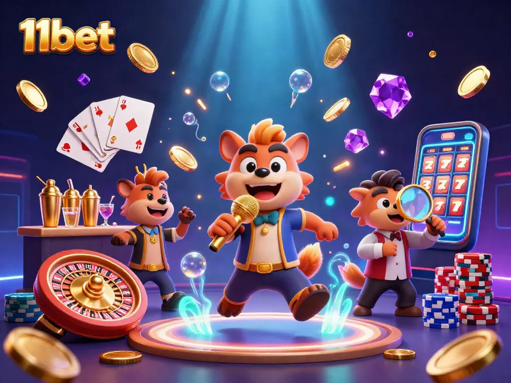 Experience the vibrant gameplay at 11bet with hyenas in a bustling casino scene.