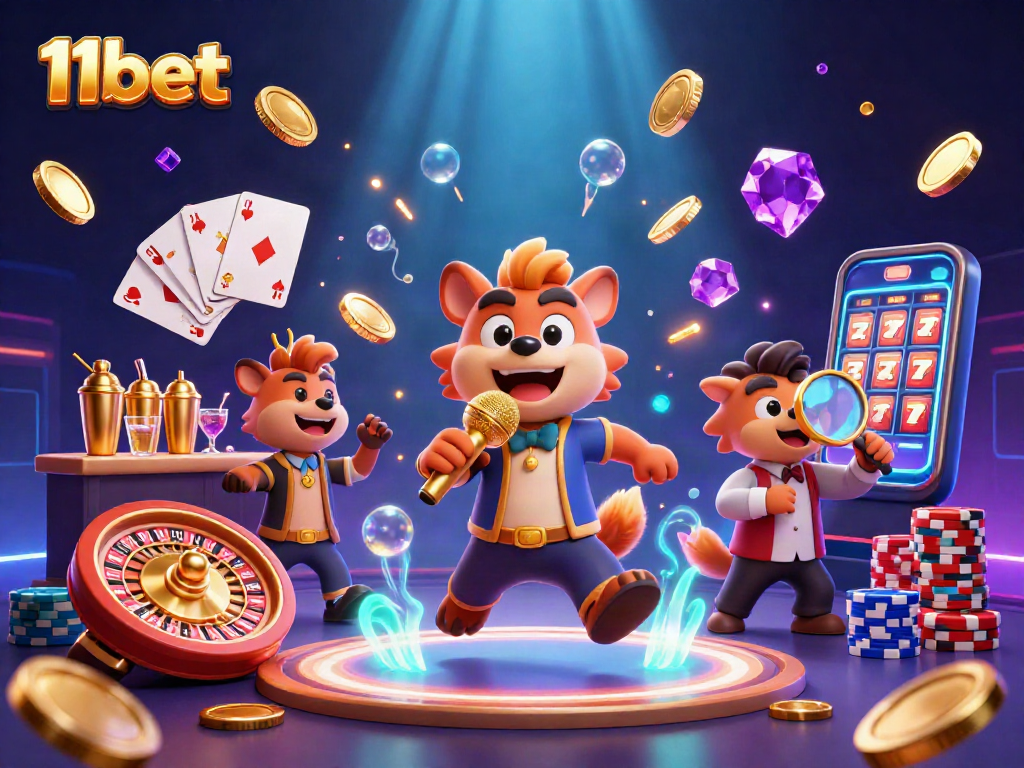 Experience the vibrant gameplay at 11bet with hyenas in a bustling casino scene.