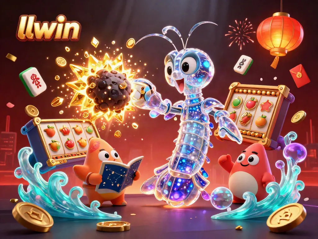 Experience excitement at llwin with a 3D cartoon galactic mantis shrimp battling an asteroid for rich treasures.
