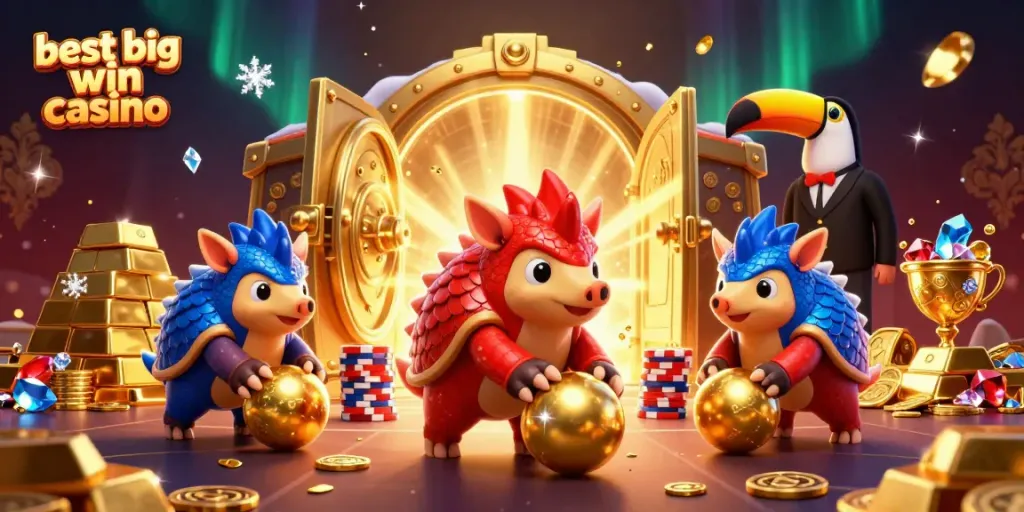 Experience the excitement at the best big win casino with vibrant pangolins bowling through poker chips.
