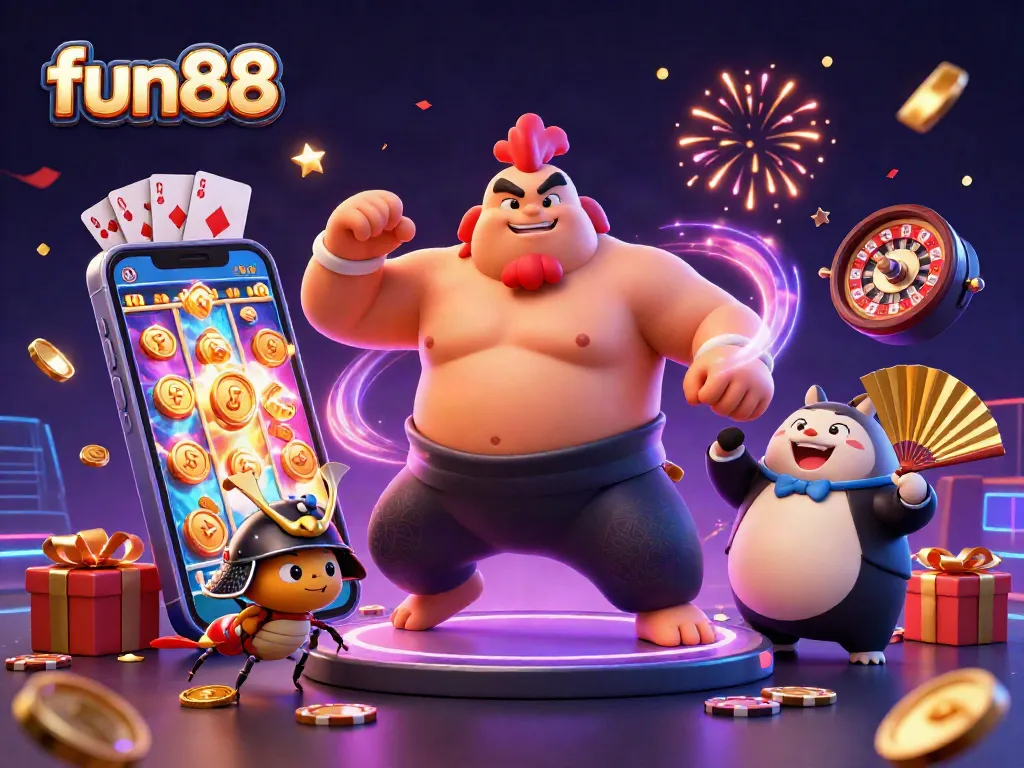 Experience excitement with fun88 in this vivid 3D casino scene filled with vibrant game action.