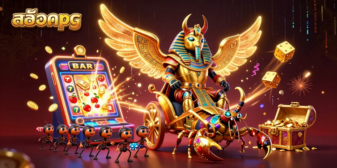 Spin the สล็อตpg reels with immersive 3D animation in a vibrant casino scene.