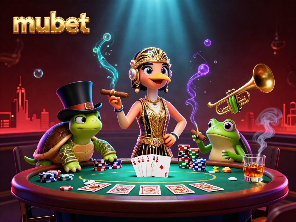 Experience the excitement of mubet casino with vibrant 3D characters celebrating in a lively gaming scene.